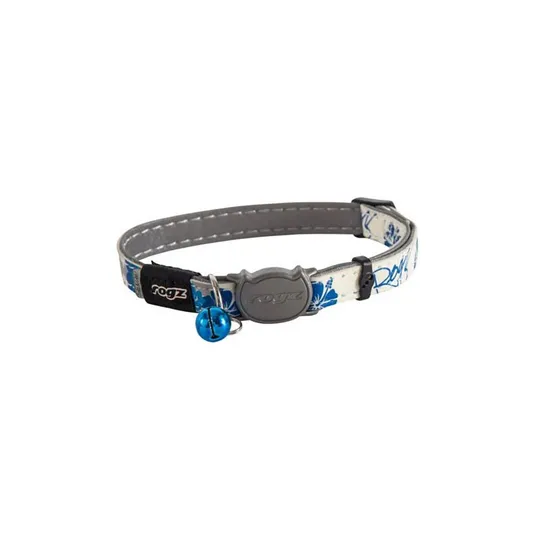 Collar Rogz Break Away Glowcat Adjustable Beige with Blue Flowers