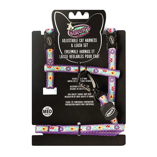 Lead And Harness Combo Simons Nylon Cat Adjustable - Purple Floral